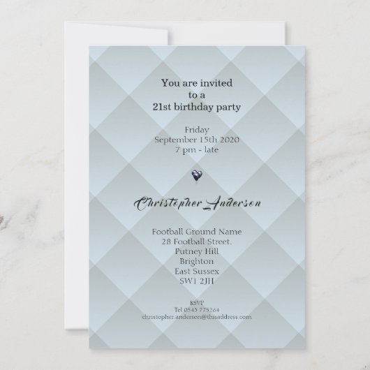 Invitation 21e anniversaire Lumière Bleu Faux Plids (Dos)