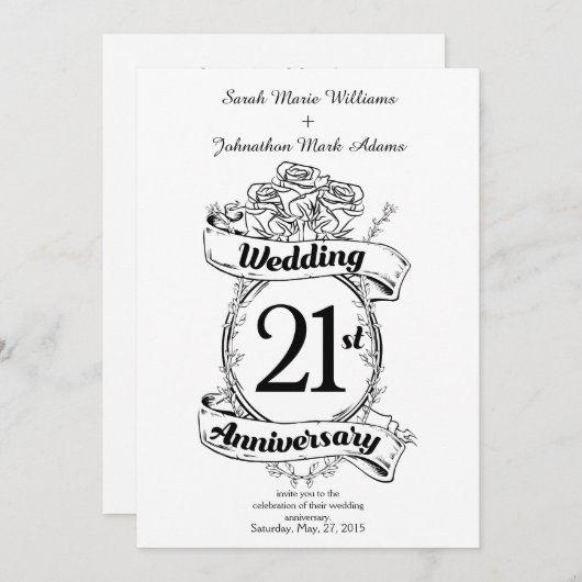 Invitation 21e anniversaire Mariage Fleurs (Devant / Derrière)