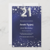 Invitation 21e anniversaire marine bleu argent étoiles (Devant)