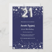 Invitation 21e anniversaire marine bleu argent étoiles (Devant)