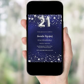 Invitation 21e anniversaire marine bleu argent étoiles