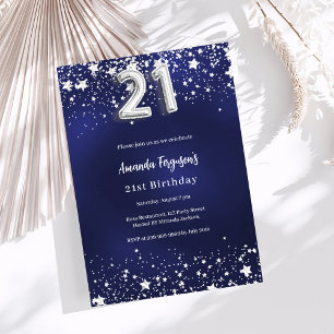 Invitation 21e anniversaire marine bleu argent étoiles