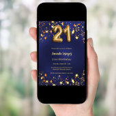 Invitation 21e anniversaire marine bleu or étoiles