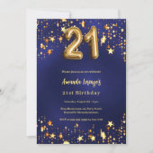 Invitation 21e anniversaire marine bleu or étoiles (Devant)