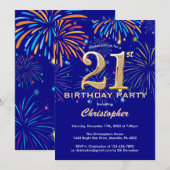 Invitation 21e anniversaire Marine Blue and Gold Rainbow Fire (Devant / Derrière)