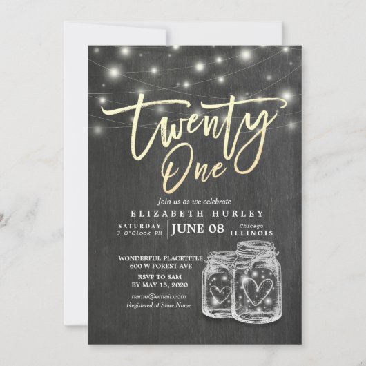 Invitation 21e Anniversaire Mason Jars Chalboard (Devant)