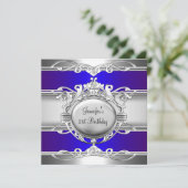 Invitation 21e Anniversaire Métal Chrome Bleu Plaque Argent (Debout devant)