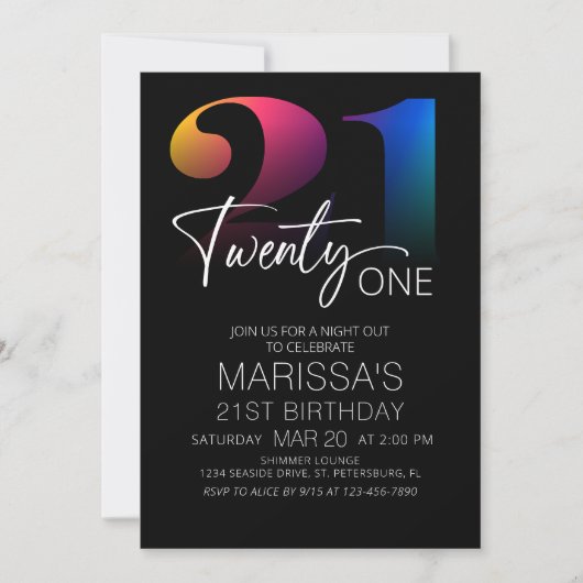 Invitation 21e anniversaire moderne (Devant)