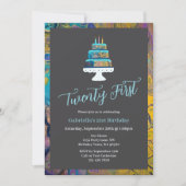 Invitation 21e Anniversaire Moderne Avec Gâteau Bleu (Devant)