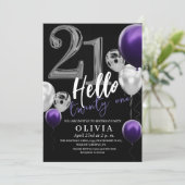 Invitation 21e anniversaire moderne Black Silver violet Ballo (Debout devant)