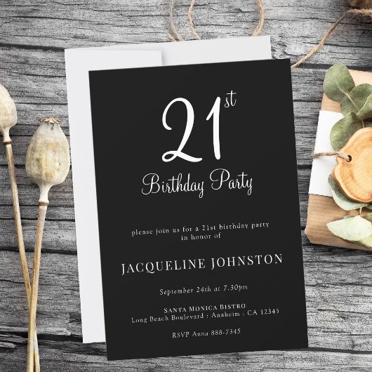 Invitation 21e anniversaire Moderne Élégant Script