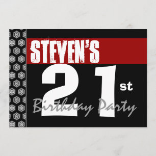 Invitation 21e Anniversaire Moderne Pour Lui Rouge Blanc Noir