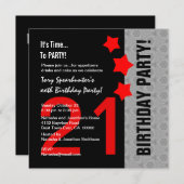 Invitation 21e anniversaire moderne rouge argent noir A13 rou (Devant / Derrière)