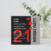 Invitation 21e anniversaire moderne rouge argent noir A13 rou (Debout devant)