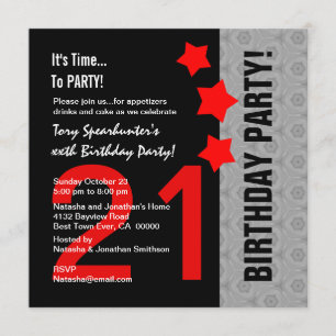 Invitation 21e anniversaire moderne rouge argent noir A13 rou