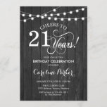 Invitation 21e anniversaire - Motif de bois gris rustique<br><div class="desc">Rustique 21st Birthday Invitation Design simple rustique avec motif en bois gris foncé et lumières à cordes féeriques. Fonctionne la police de script. Salut à 21 ans ! Peut être personnalisé à tout âge! Message-moi si vous avez besoin d'une personnalisation plus poussée.</div>