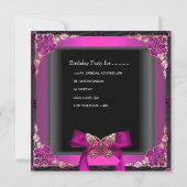 Invitation 21e Anniversaire Noir Argent Rose Papillon (Dos)