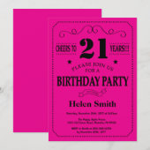 Invitation 21e anniversaire Noir et rose chaud (Devant / Derrière)
