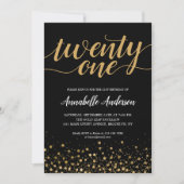 Invitation 21e Anniversaire Noir moderne Confetti Script (Devant)