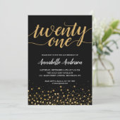 Invitation 21e Anniversaire Noir moderne Confetti Script (Debout devant)