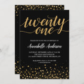 Invitation 21e Anniversaire Noir moderne Confetti Script (Devant / Derrière)