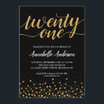Invitation 21e Anniversaire Noir moderne Confetti Script<br><div class="desc">Confetti Noir moderne Dots Script 21st Birthday Invitation Le design comporte "vingt un" dans un script moderne élégant et l'accent des points de confetti or. Si vous souhaitez customiser le texte "vingt et un" à un autre âge,  n'hésitez pas à nous envoyer un courriel à panggadesigns@gmail.com .</div>