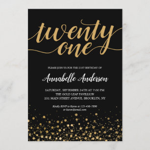 Invitation 21e Anniversaire Noir moderne Confetti Script
