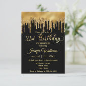 Invitation 21e anniversaire noir or goutte à goutte parties s (Debout devant)