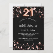 Invitation 21e anniversaire noir rose étoiles d'or (Devant)