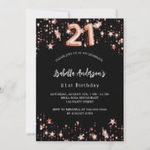 Invitation 21e anniversaire noir rose or étoiles luxe (Devant)
