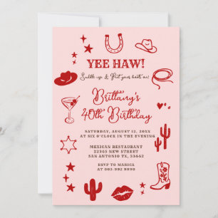 Invitation 21e Anniversaire Occidental Pink Red Cowgirl