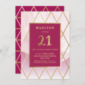 Invitation 21e Anniversaire - Or, Elégant, tendanc (Devant / Derrière)