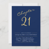 Invitation 21e Anniversaire Or Script moderne bleu (Devant)