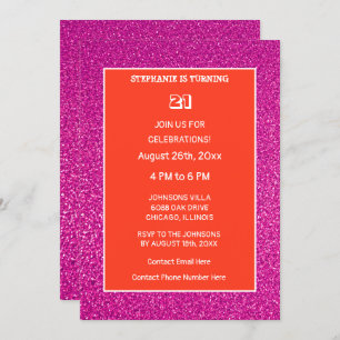 Invitation 21e anniversaire Orange Rose Rose Parties scintill