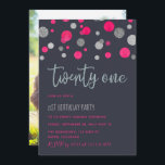 Invitation 21e anniversaire parties scintillant confetti invi<br><div class="desc">Parties scintillant rose et argent confetti 21e anniversaire de fête de photos invitations avec élégante typographie manuscrite personnalisable à vos spécifications.</div>