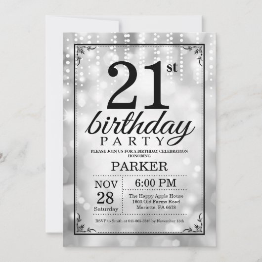 Invitation 21e anniversaire Parties scintillant d' (Devant)