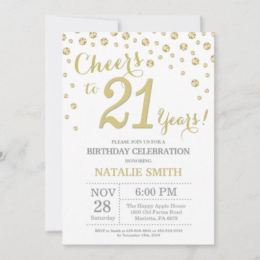 Invitation 21e anniversaire Parties scintillant d'or Invitati (Devant)