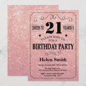 Invitation 21e anniversaire Parties scintillant d'or noir et  (Devant / Derrière)