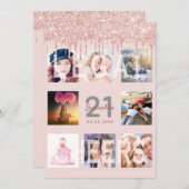 Invitation 21e anniversaire parties scintillant goutte-à-gout (Devant / Derrière)