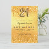 Invitation 21e anniversaire parties scintillant or gouttes (Debout devant)