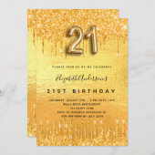 Invitation 21e anniversaire parties scintillant or gouttes (Devant / Derrière)