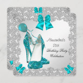 Invitation 21e anniversaire Parties scintillant Turquoise Ble (Devant / Derrière)