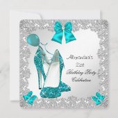 Invitation 21e anniversaire Parties scintillant Turquoise Ble (Devant)