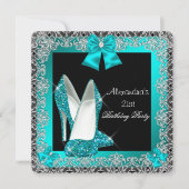 Invitation 21e anniversaire Parties scintillant Turquoise Ble (Devant)