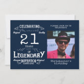 Invitation 21e anniversaire Photo Blue Vintage (Devant)