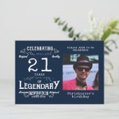 Invitation 21e anniversaire Photo Blue Vintage (Debout devant)