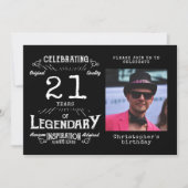 Invitation 21e anniversaire photo noir Vintage (Devant)