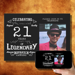 Invitation 21e anniversaire photo noir Vintage