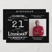 Invitation 21e anniversaire photo noir Vintage (Devant / Derrière)