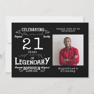 Invitation 21e anniversaire photo noir Vintage